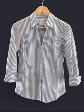 Brooks Brothers blue and yellow striped button-up shirt
